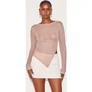 Mocha Sheer Knit Asymmetric Top, Mocha