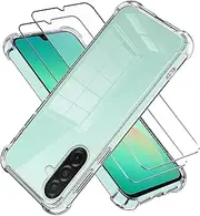 LYZXMY Case for Samsung Galaxy A26 5G Transparent Mobile Phone Case + 2 Pieces Tempered Glass Screen Protector Case Soft Silicone TPU Anti-Scratch Anti Collision Clear Case