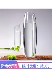 在飛比找Yahoo!奇摩拍賣優惠-特大號富貴竹花瓶玻璃透明斜口60cm落地大號插花水培銀柳水竹