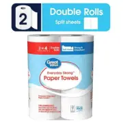 Great Value Everyday Strong Paper Towels, Split Sheets, 2 Double Rolls