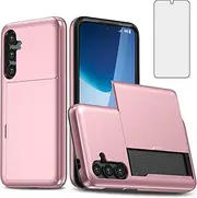 Asuwish Phone Case for Samsung Galaxy S24 Plus S24+ 5G with Tempered Glass Screen Protector and Credit Card Holder Wallet Cover Hard Hybrid Cell Accessories S24plus 24S + S 24 24+ Women Men Rosegold