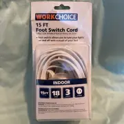 15 Ft Extension Cord with Foot Switch and 3 Electrical Power Outlet - White