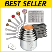 Durable 16-Piece Stainless Steel Measuring Cups & Spoons with Leveler and Chart