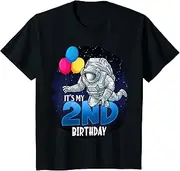 [X.Style] Kids It's My 2nd Birthday Two Years Old Astronaut Outer Space ds1142 T-Shirt (S) Black