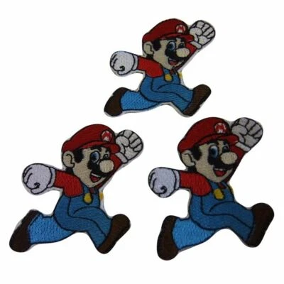 Super Mario Bros Mario Jumping 2" Tall Embroidered Iron on Patch Set of 3