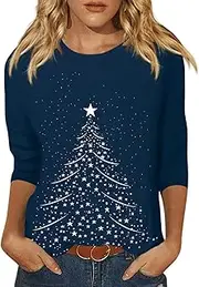 [Generic] Long Sleeve Workout Tops for Women 2024 Christmas Shirts for Women Ugly Red Wine Glass Graphic 3/4 Sleeve Xmas Casual Holiday Tops Tshirts Pullover