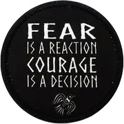 [Veworn] Fear is a Reaction Courage is a Decision Printed Patch 3 Inch Round Hook & Loop Funny Stickers Applique for Hats Shirts Jackets Backpacks (Fear is a Reaction)
