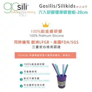 美國gosili/silikids ( 20cm ) 6入矽膠環保吸管組 (玫瑰系)/(海洋系)