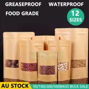 Kraft Paper Stand Up Pouches Bags Zip Zipper Lock Resealable Window Heat Seal Au