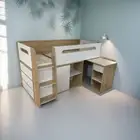 Wood-Toned Multi-Functional Loft Bed With Integrated Storage & Desk Single Size