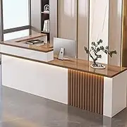 LYXWGRZD Reception Desk, Front Desk Reception Counter with Lockable Drawer, Reception Room Table with Large Storage, Reception Counter Desk for Clothing Store, Beauty Salon, Lobby(Brown R,140cm/55.1in