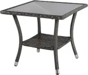 Outdoor Side Table, 20" Square Wicker End Table, Tempered Glass Top Coffee Table
