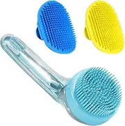 3Pcs Dog Bath Brush, Dog Scrubber for Bath, Shampoo Brush Bubble Maker, Dog Paw Washer, grooming Massage Brush with Adjustable Ring Handle, dog accessories for Short & Long Hair -Blue