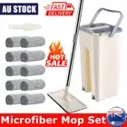 Mop Bucket Wet Dry Rinse Wash 360 Rotating Squeeze Flat Floor Cleaner with Pads