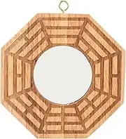 Bagua Mirror Wooden Concave Mirror for Good Luck, Wealth, Outdoor Door Decoration