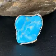 Navajo Adjustable Wire Sterling Silver Blue Kingman Turquoise Ring Size 8 13540