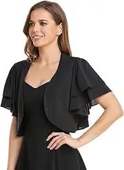 [olyrjie] Women Short Sleeve Shrug Cropped Bolero Open Front Chiffon Cardigan for Evening Dress