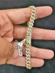 10MM Lab Diamond Cuban Link Bracelet Men 14K Yellow Gold Plated Iced Out
