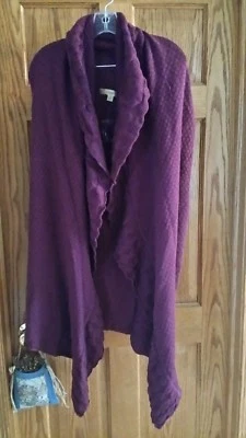 Motto Textured Lovely Open Front Long Vest Shawl Collar Solid XL Plum A218984