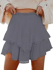 [Aoudery] Flowy Shorts for Women Casual Boho Ruffle Tiered Skorts High Waist Mini Skirts Golf Tennis Crochet Shorts