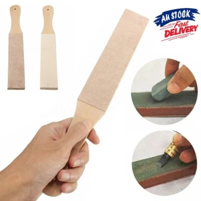 Wood Handle Leather Sharpening Strop For Razors 2 Sided Knives Polish Compound
