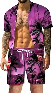 [Generic] Mens Travel Seaside Beach Shorts Suit Buttoned Summer Short Set Men's Leisure Beach Shirt Spring Printed Short Sleeved Shorts Suits 42 Jacket Shirt