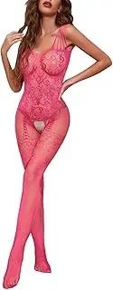 [Generic] Slimming Tights Nylon Sexy Lingerie For Women Full Body Stocking Open Crotch Bodysuit Full Body Fishnet Stockings Foam Stocking Cutouts (Hot Pink-B, One Size)