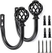 Sumnacon Set of 2 Metal Curtain Holdbacks - Wall Mounted Drapery Tiebacks with Screws, Decorative Window Treatment Holdbacks for Bedroom, Livingroom, Office, Black