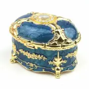 BLUE TIN ALLOY OVAL MUSIC BOX : SILENT NIGHT