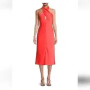 NWT Aidan Aidan Mattox Womens Sz 6 Sunkist orange cross front halter midi dress