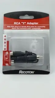 Audio RCA jacks Y cable stereo receivers speakers VCR A/V 1 male 2 female