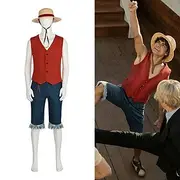 One Piece Monkey D. Luffy Anime Cosplay Suits Halloween Carnival Vest Pants Hat For Men's Women's Adults'