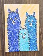 ACEO Alpaca Family Original Whimsical Watercolor Paintinting