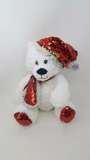 Gitzy 12" Christmas or Winter Teddy Bear with Flip Sequin Hat and Scarf (Red)