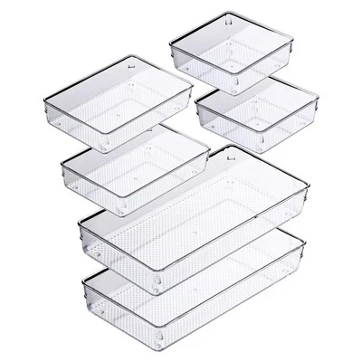 Clear Plastic Drawer Organizer Set Kitchen Storage Tray Large Size Divider