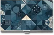 [LKHDS] Slim Aluminum Alloy Business Card Holder Blue Geometric Pattern Pocket Business Card Case Portable Business Card Wallet Business Card Holders Handheld Card Box for Women Men, style, One size