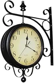 Double Sided Clock Waterproof Vintage Double Sided Home Decor Metal Large Wall Clock American Retro Silent Watch Living Room Decoration Gift Ideas for Patio, Garage, Train Station Clock