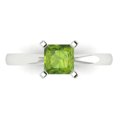 1Ct Princess Cut Natural Peridot Solid 14K/18K Gold Solitaire Engagement Ring