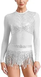 [Generic] Women's Latin Jazz Dance Dress Shiny Sequin Tassel Leotard Skating Tango Salsa Ballroom Stage Performance Costume