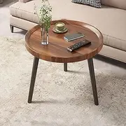 End Table, Round Coffee Table, Small Bedside Table, Space Saving Table for Living Room, Bedroom, Corner Plant Stand with 3 Legs, Wooden Side Table for Sofa (Round-40cm)