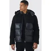 Mens Borg and High Shine Hooded Puffer in Black