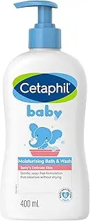 Cetaphil Baby Moisturising Bath & Wash 400ml, For Gentle Cleansing of Delicate Skin, Tear Free, Soap Free, Hypoallergenic, pH balanced, With Aloe Vera & Almond Oil, Dermatologically Tested