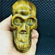 337g Natural Tiger's eye Quartz Skull Hand Carved Crystal Healing U712
