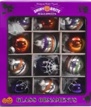 12 HALLOWEEN RADKO SPIDER WEB GLASS BALL ORNAMENTS GLITTER STRIPES PURPLE