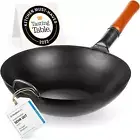 Carbon Steel Wok Pan – 13.5” Stir Fry Pan - Flat Bottom Chinese Wok