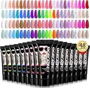 Morovan Poly Gel Nail Colors: 48 Color Poly Eextension Gel Nail Kit with Pure and Glitter Poly Nail Gel for All Season Poly Gel Nail Trendy Nail Art Design