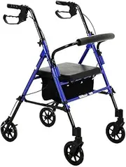 Walker Rollator Lightweight Foldable Shopping Cart, 4 Wheel Rolling Walker Aid with Padded Seat Lockable Brakes and Underseat Basket, Adjustable Height Little Surprise