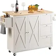 Trolley on Wheels Kitchen Island Cart with Solid Wood Top, 45.3" Width Mobile Carts Rolling Table with Spice Trolley