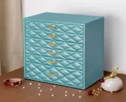 Blue Large Jewellery Box Storage Display Organiser Ring Travel Case Gift 6 Layer