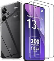 Haofun Screen Protector for Xiaomi Redmi Note 13 Pro Plus / 13 Pro+ 5G for Tempered Glass with Case [2+1], 3D Curved Protective Glass, Soft TPU Protective Case, 9H Hardness, Ultra Clear Screen